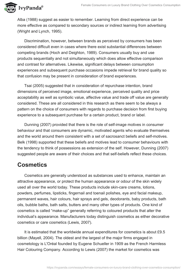 Female Consumers on Luxury Brand Clothing Over Cosmetics Consumption. Page 5