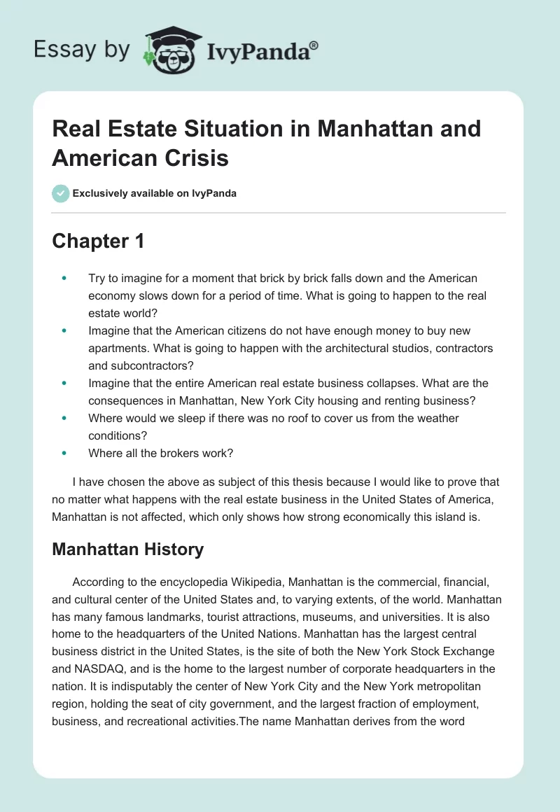 Real Estate Situation in Manhattan and American Crisis. Page 1