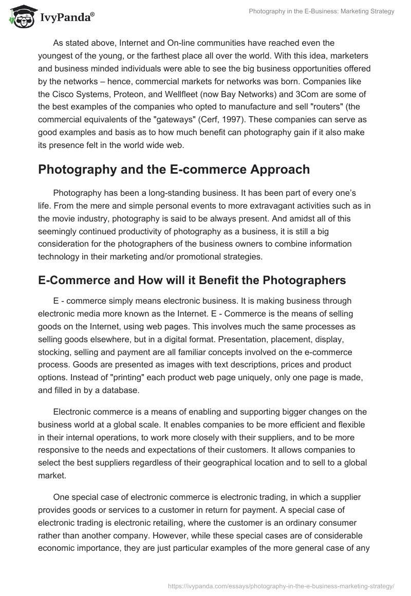 Photography in the E-Business: Marketing Strategy. Page 4