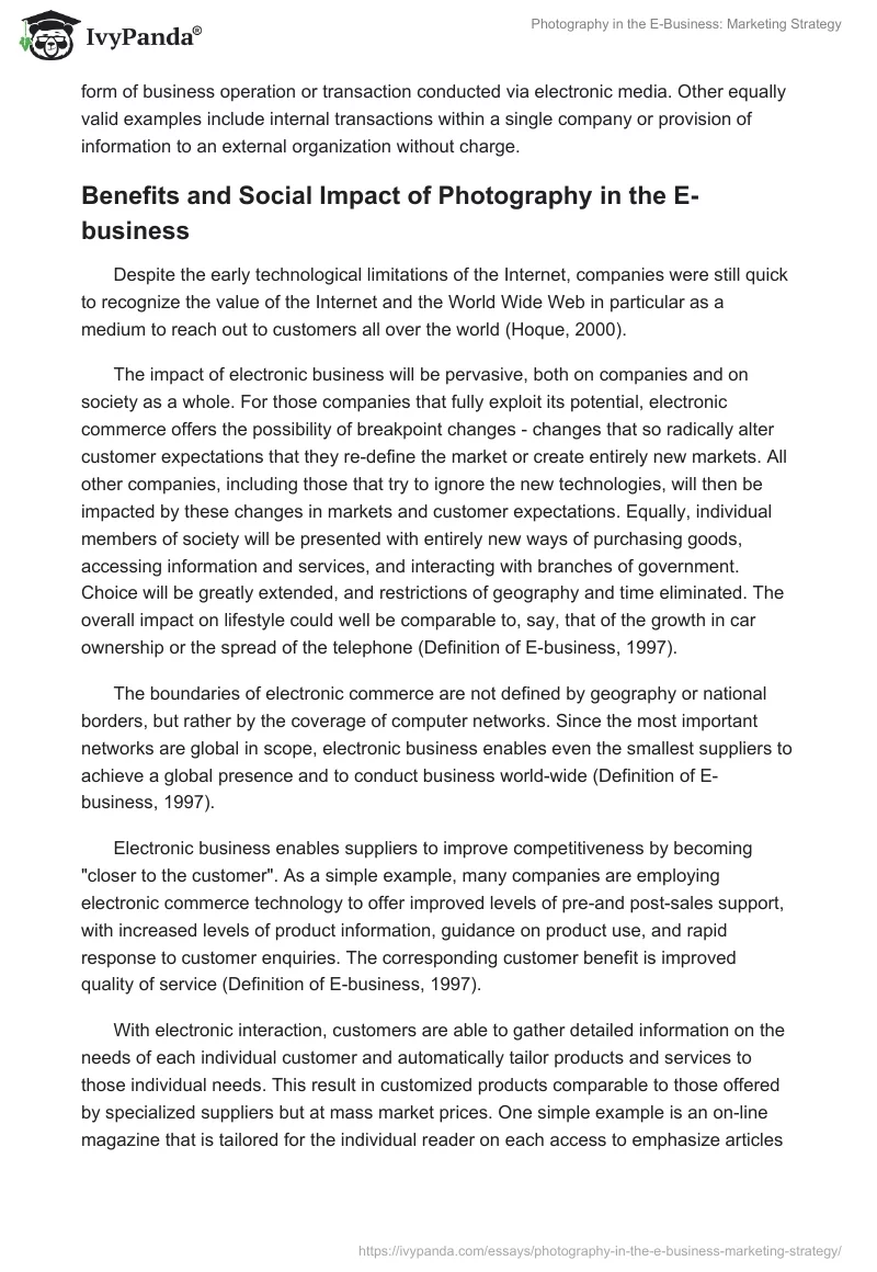 Photography in the E-Business: Marketing Strategy. Page 5