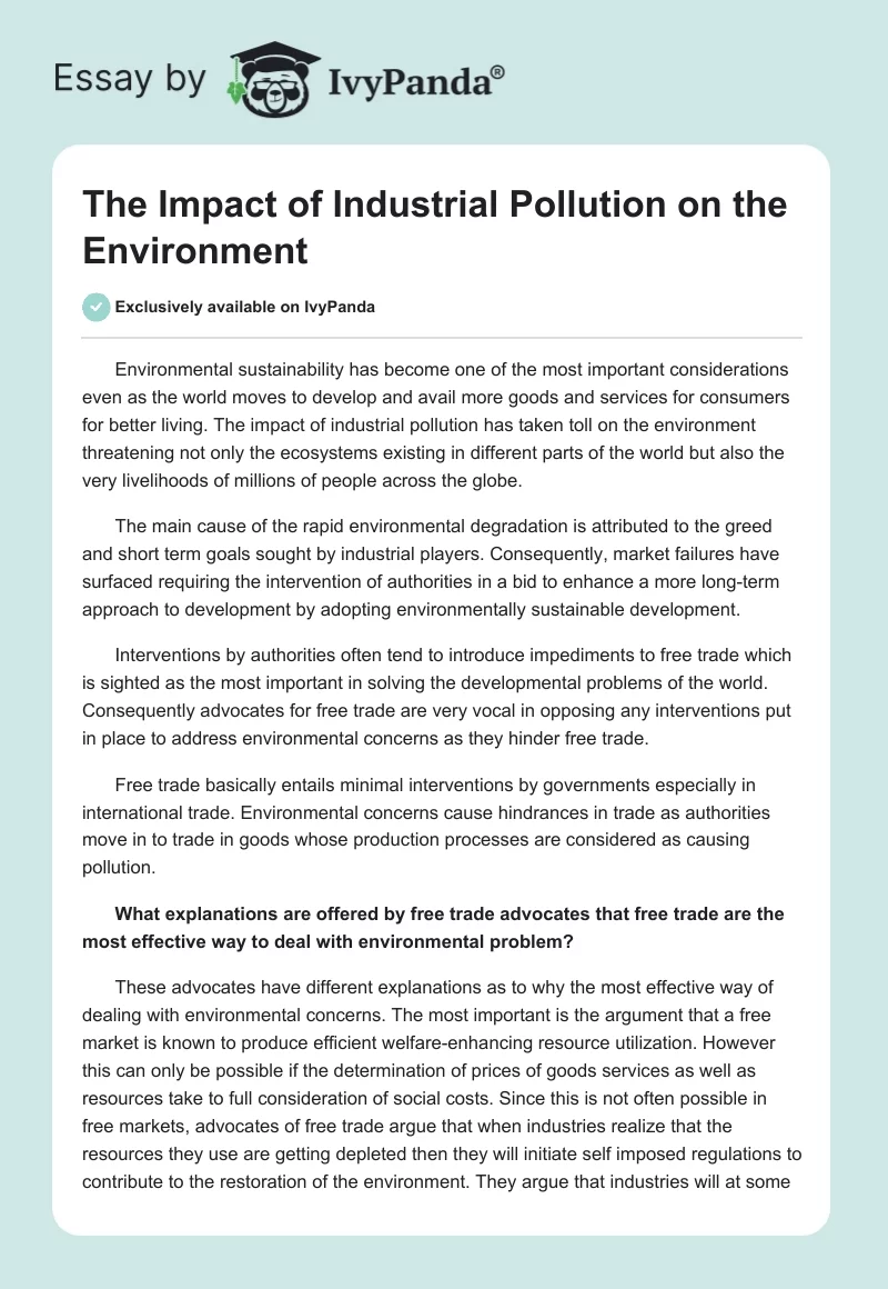 The Impact of Industrial Pollution on the Environment. Page 1