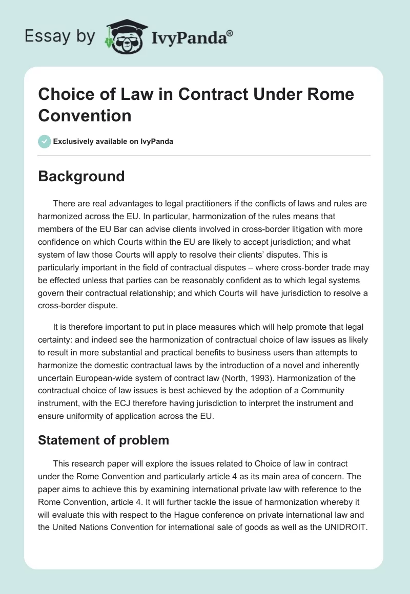 Choice of Law in Contract Under Rome Convention. Page 1