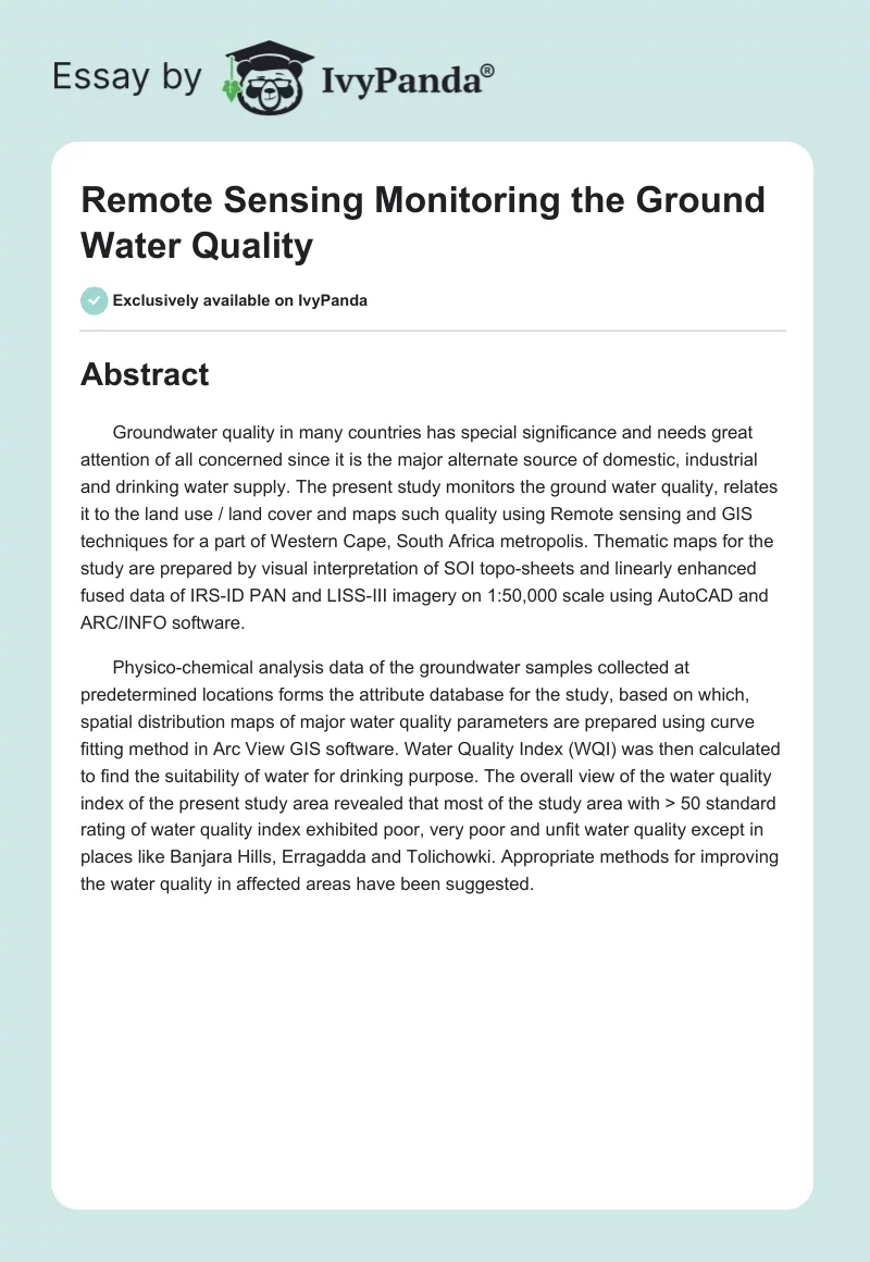 Remote Sensing Monitoring the Ground Water Quality. Page 1
