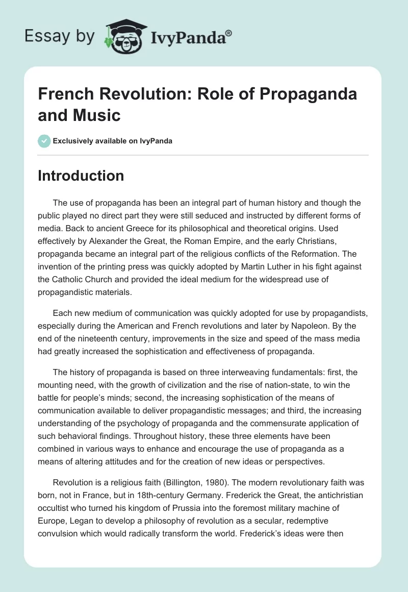 French Revolution: Role of Propaganda and Music. Page 1
