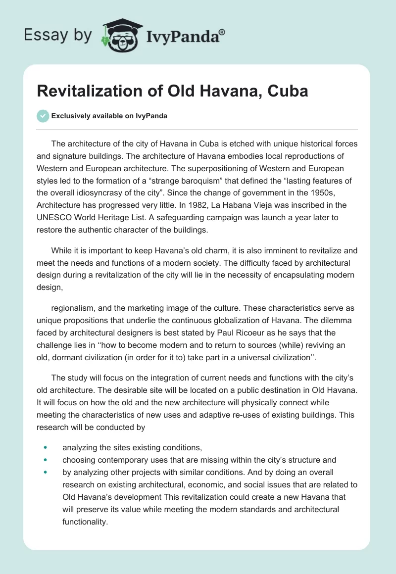 Revitalization of Old Havana, Cuba. Page 1