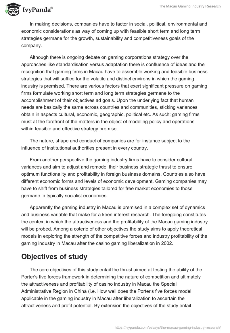 The Macau Gaming Industry Research. Page 2