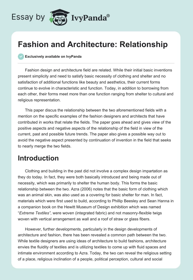 Fashion and Architecture: Relationship. Page 1