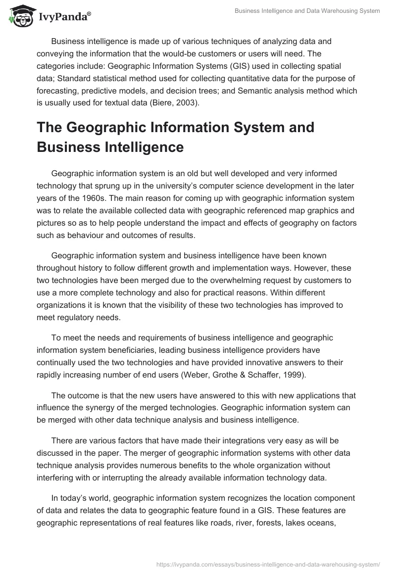 Business Intelligence and Data Warehousing System. Page 2