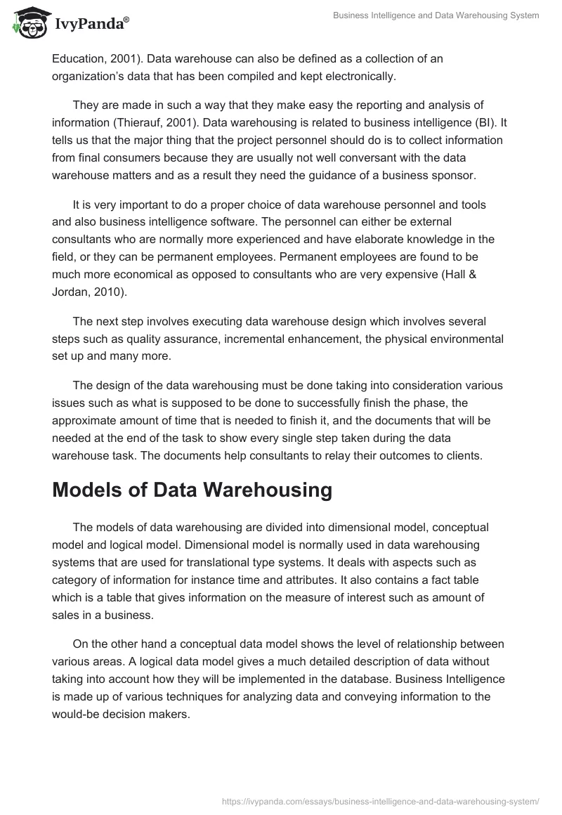 Business Intelligence and Data Warehousing System. Page 5