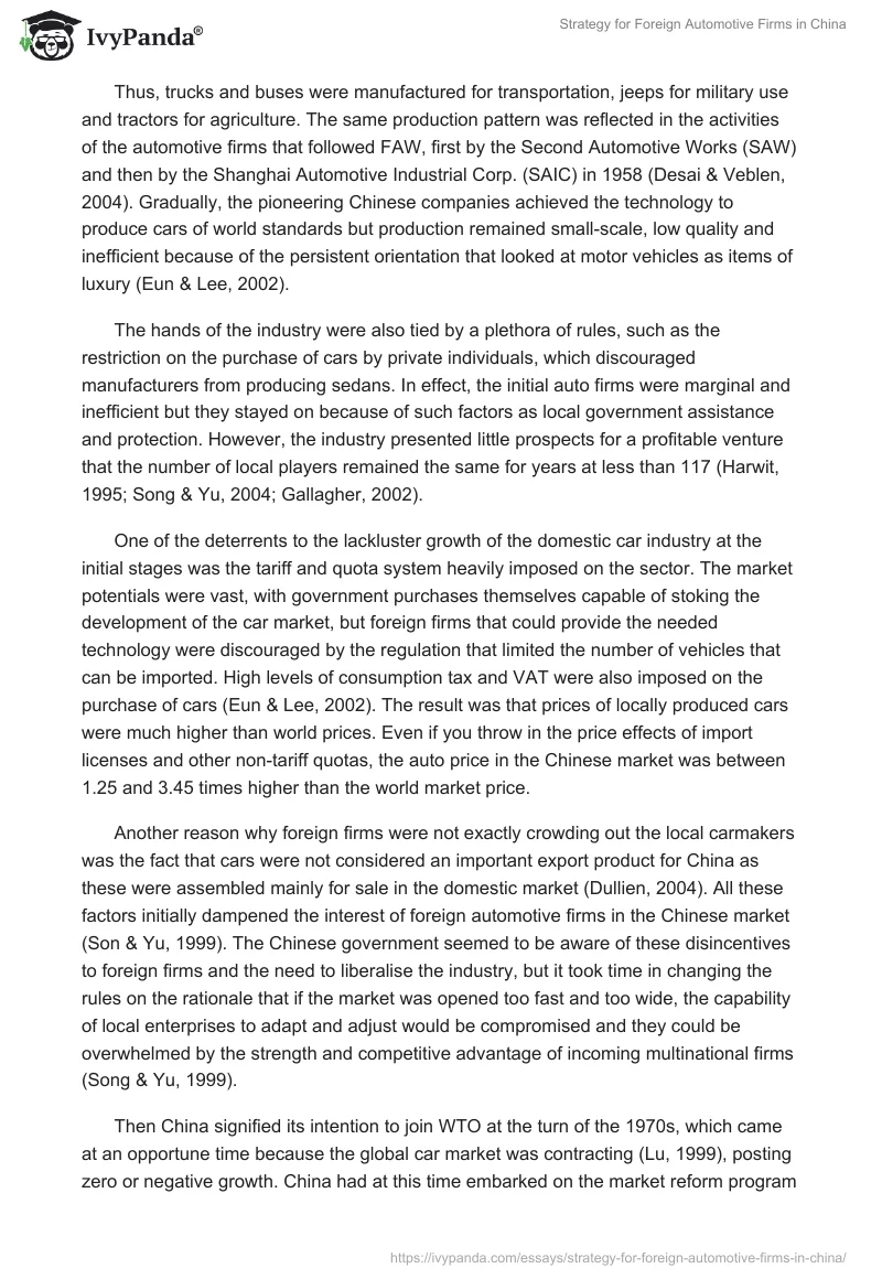 Strategy for Foreign Automotive Firms in China. Page 5