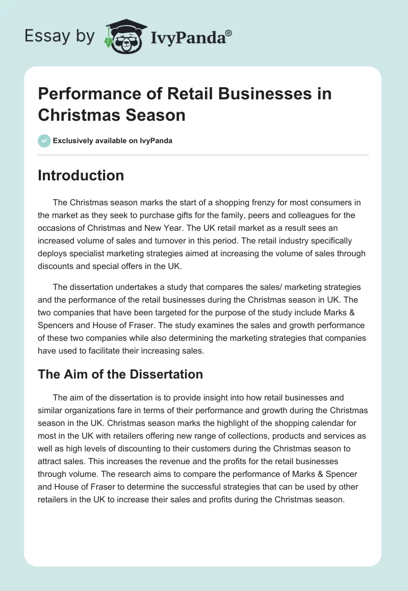 Performance of Retail Businesses in Christmas Season. Page 1