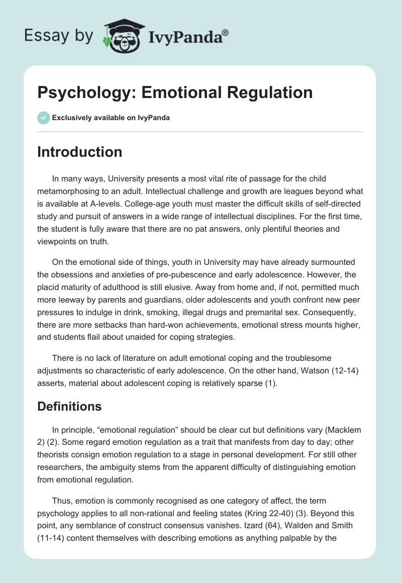 Psychology: Emotional Regulation. Page 1