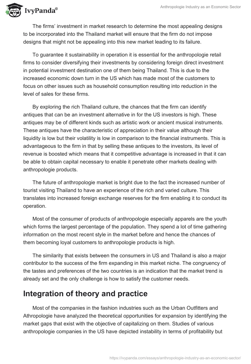 Anthropologie Industry as an Economic Sector. Page 5