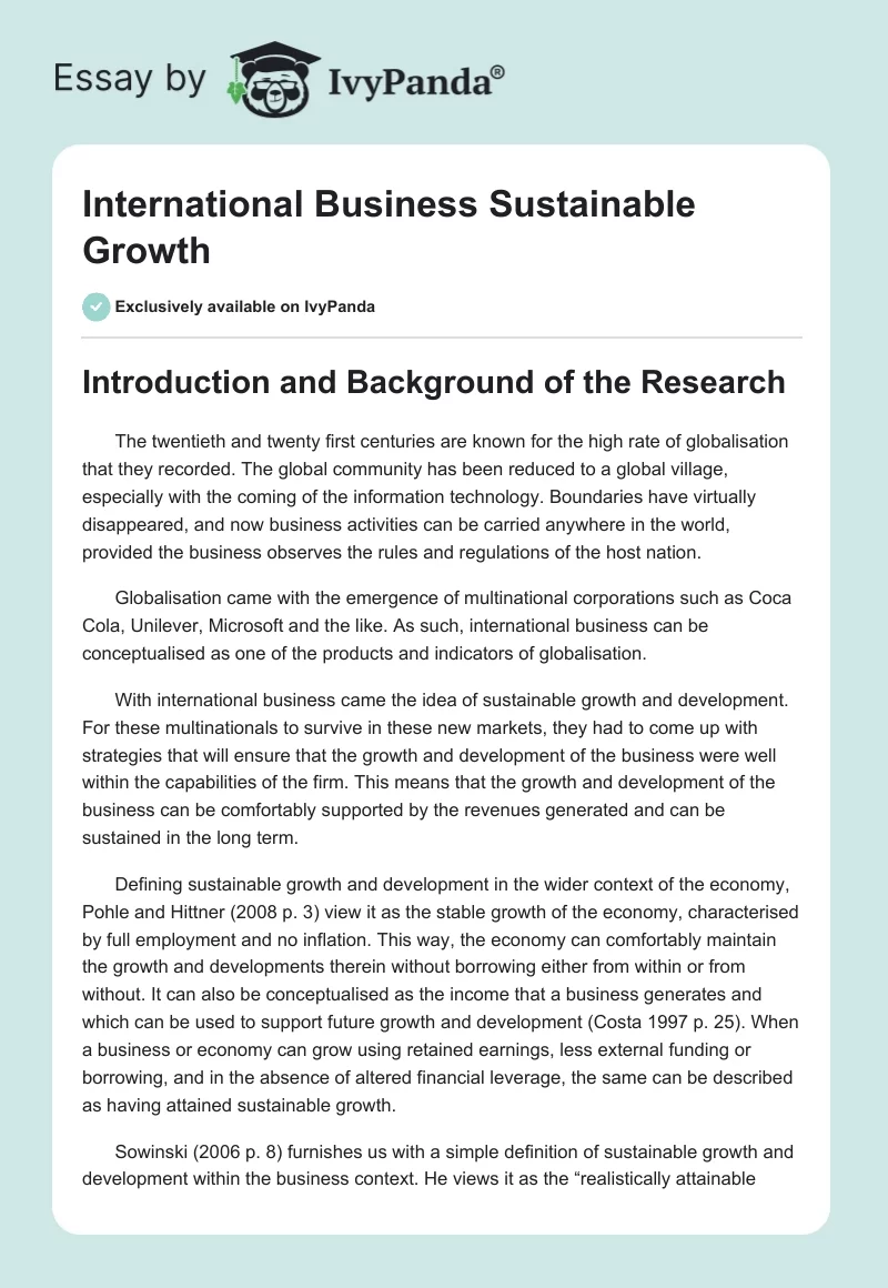 International Business Sustainable Growth. Page 1