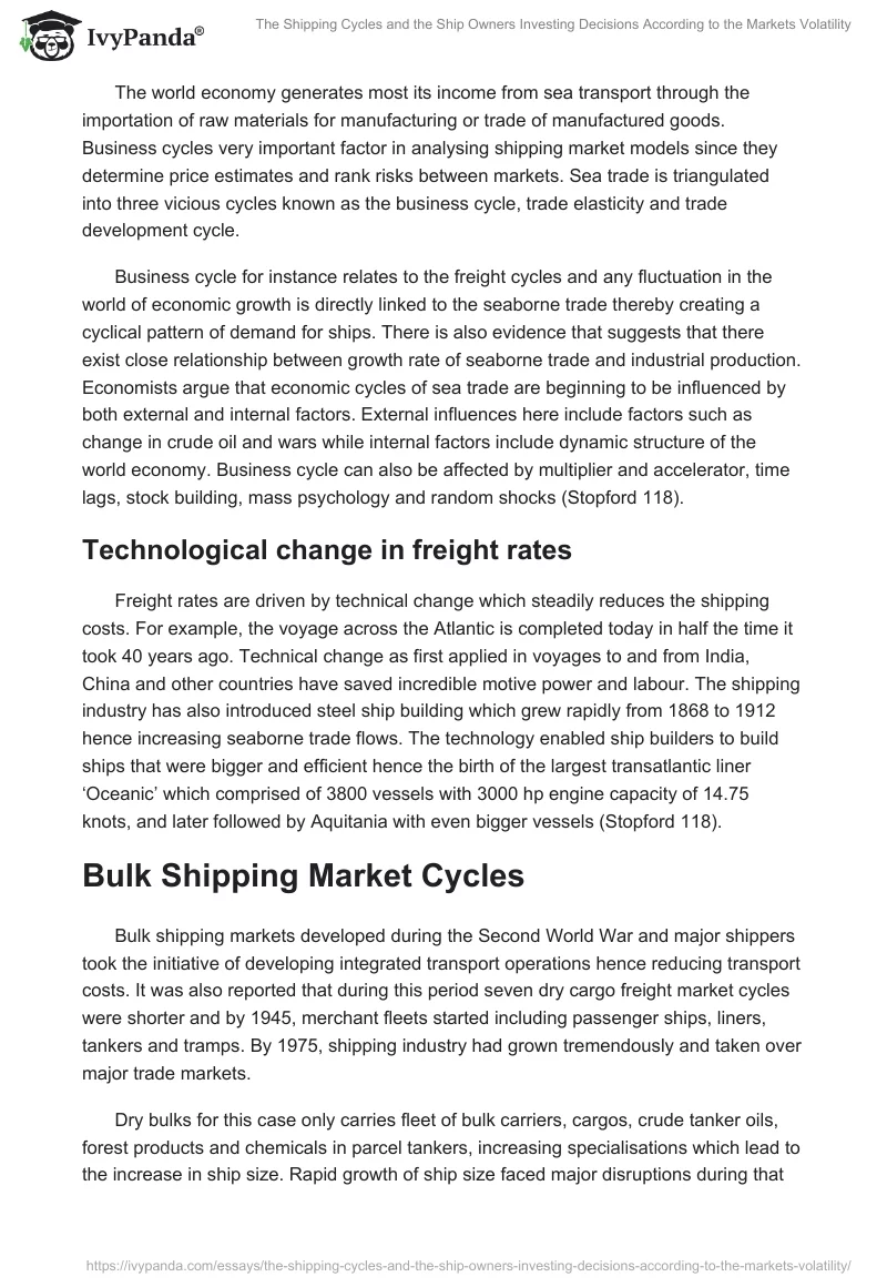 The Shipping Cycles and the Ship Owners Investing Decisions According to the Markets Volatility. Page 5