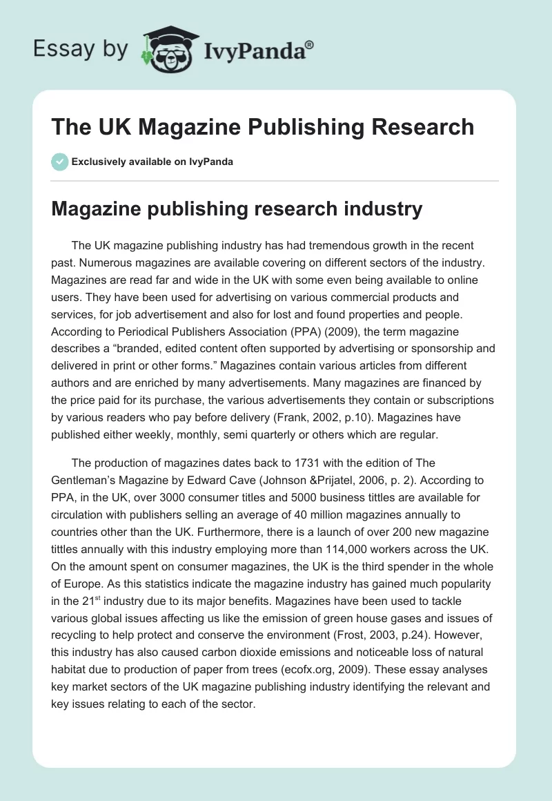 The UK Magazine Publishing Research. Page 1