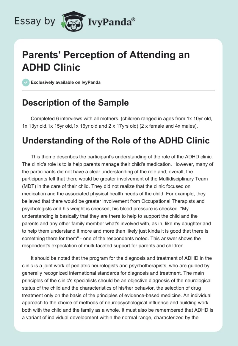 Parents' Perception of Attending an ADHD Clinic. Page 1