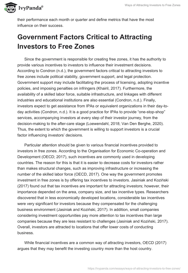 Ways of Attracting Investors to Free Zones. Page 4