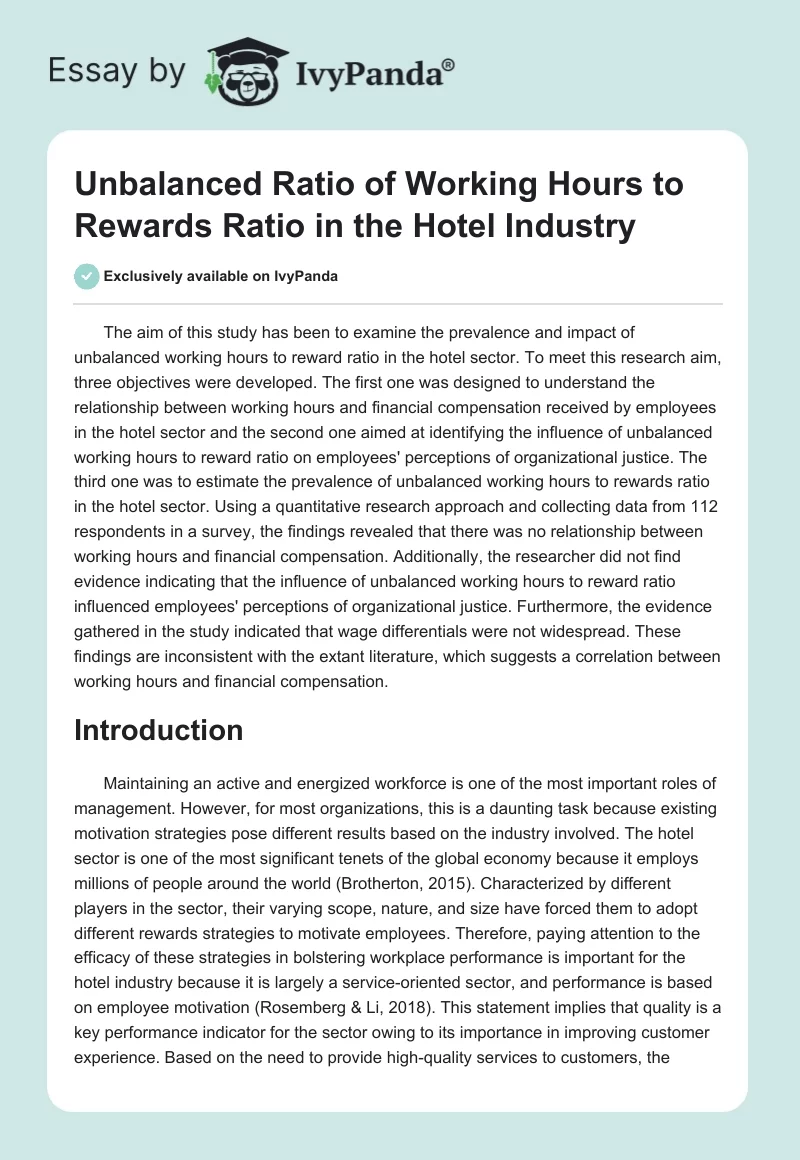 Unbalanced Ratio of Working Hours to Rewards Ratio in the Hotel Industry. Page 1