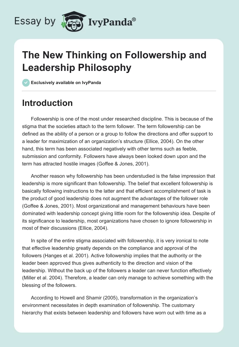The New Thinking on Followership and Leadership Philosophy. Page 1