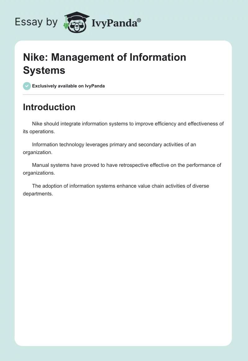 Nike: Management of Information Systems. Page 1