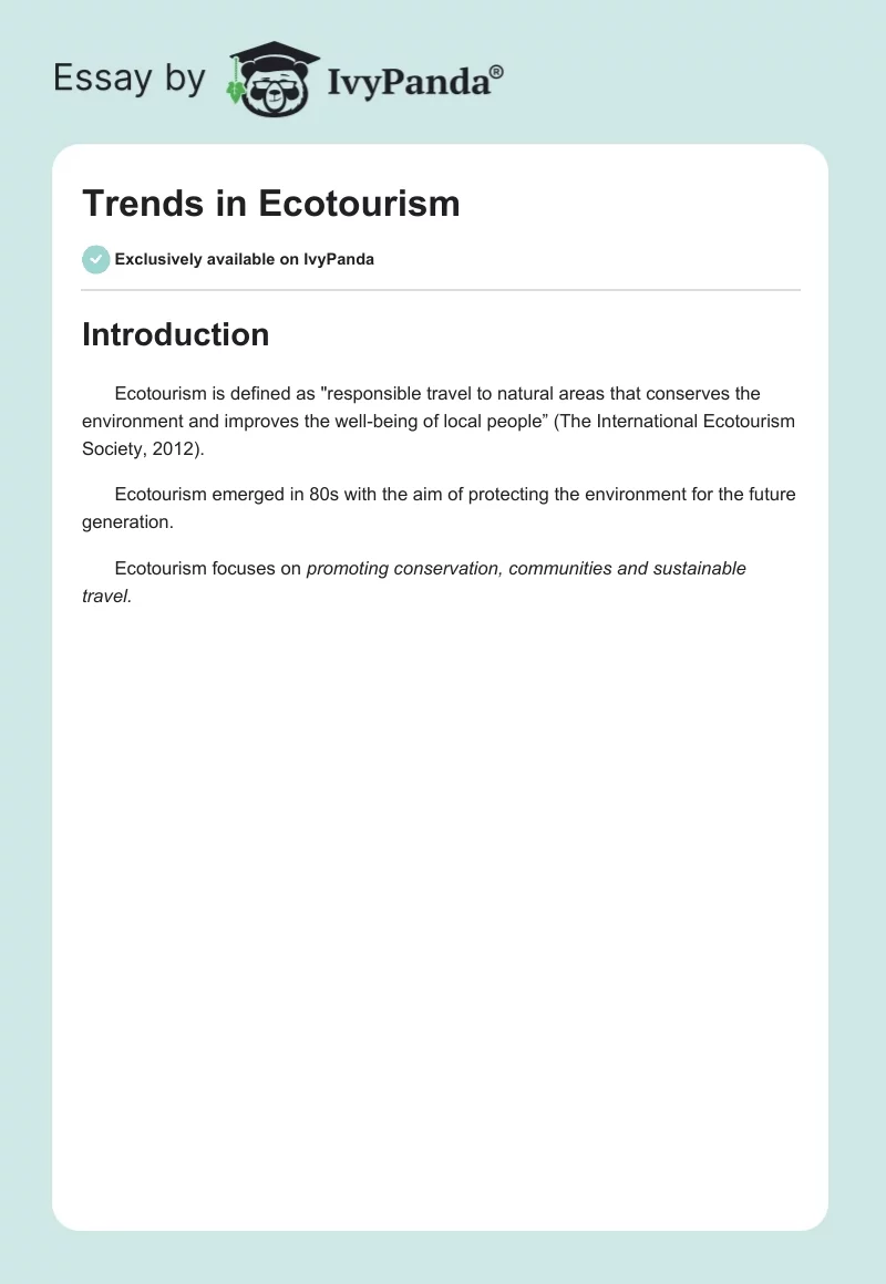Trends in Ecotourism. Page 1