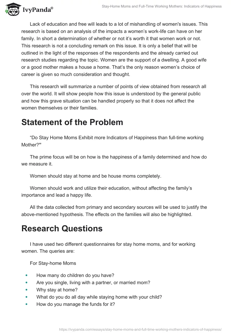 Stay-Home Moms and Full-Time Working Mothers: Indicators of Happiness. Page 2