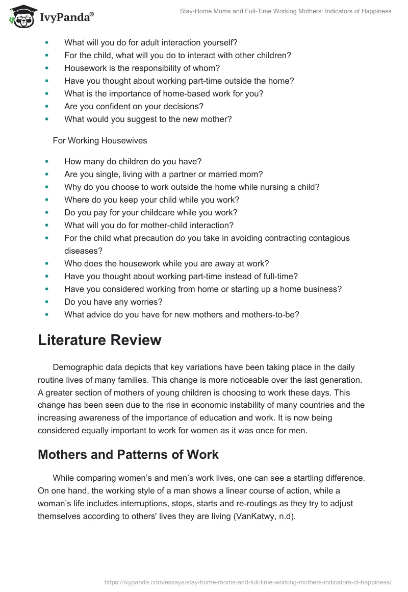 Stay-Home Moms and Full-Time Working Mothers: Indicators of Happiness. Page 3