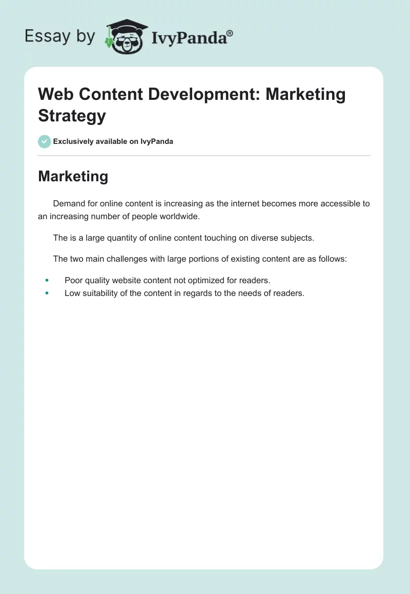 Web Content Development: Marketing Strategy. Page 1