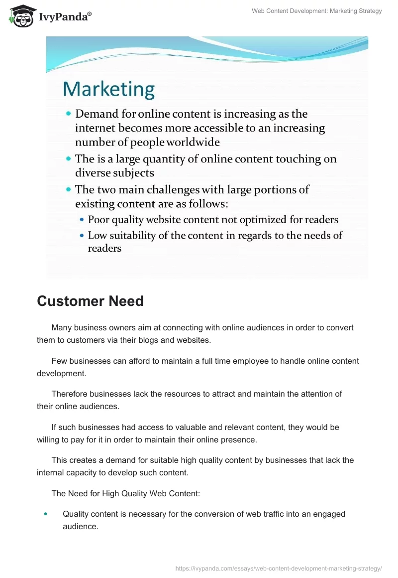 Web Content Development: Marketing Strategy. Page 2
