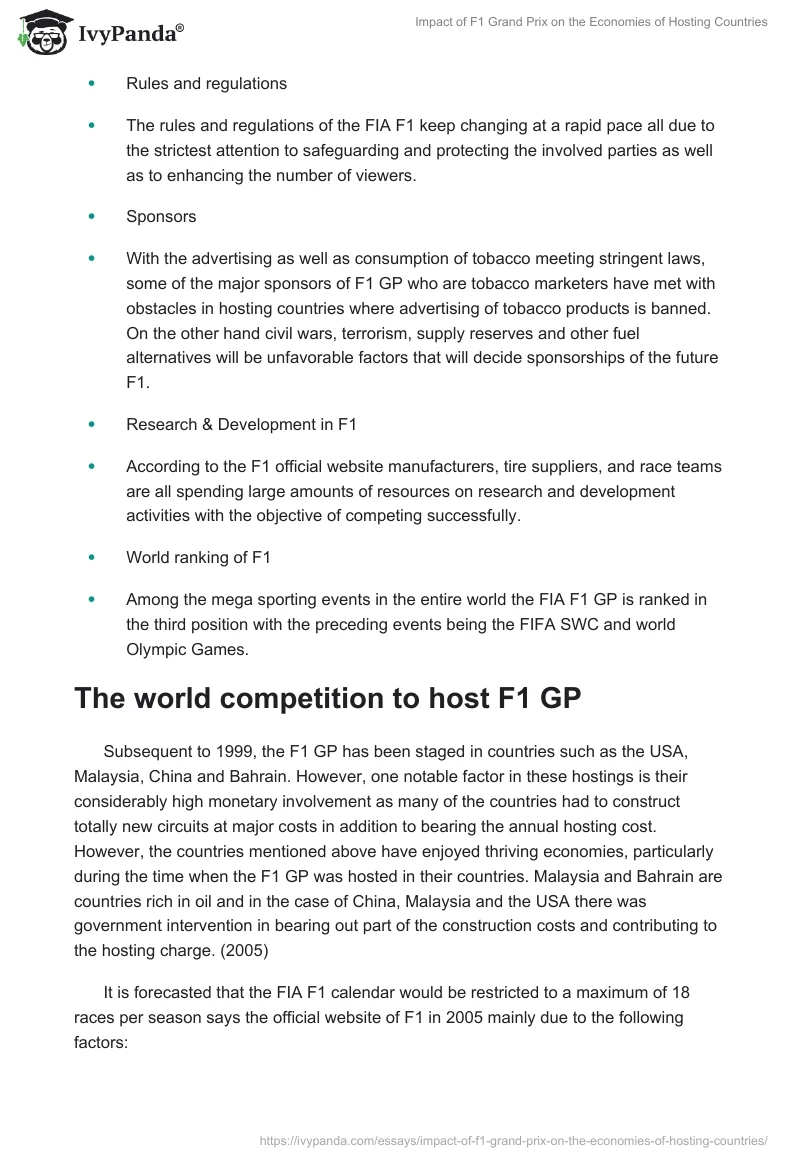 Impact of F1 Grand Prix on the Economies of Hosting Countries. Page 5