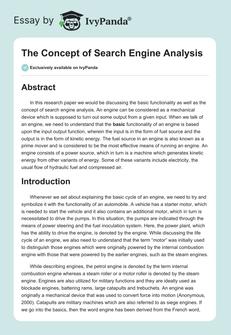 The Concept of Search Engine Analysis. Page 1