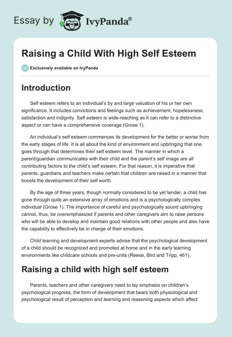 Raising a Child With High Self Esteem. Page 1