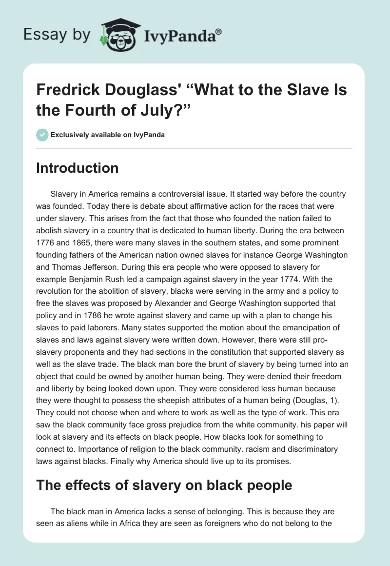Fredrick Douglass' “What to the Slave Is the Fourth of July?”. Page 1