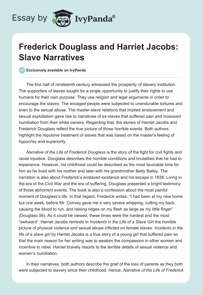 Frederick Douglass and Harriet Jacobs: Slave Narratives. Page 1