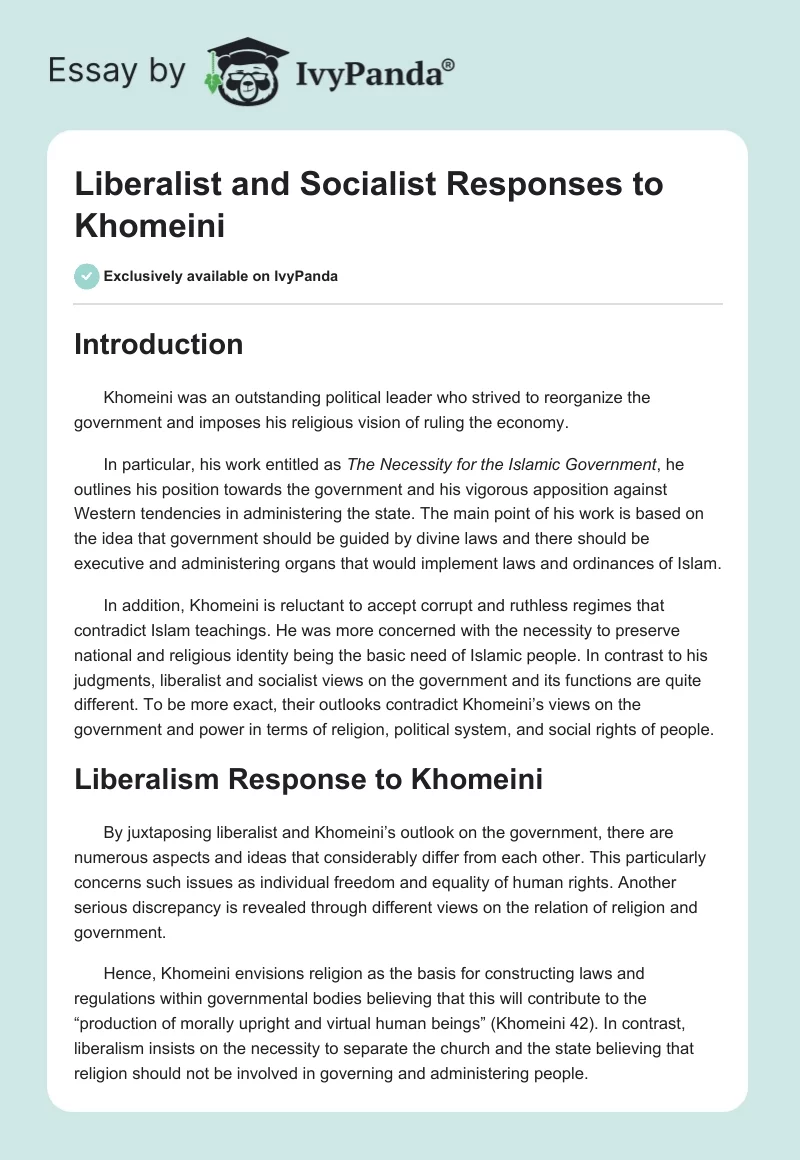 Liberalist and Socialist Responses to Khomeini. Page 1