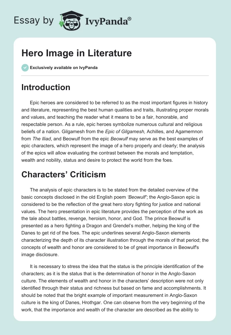 Hero Image in Literature. Page 1