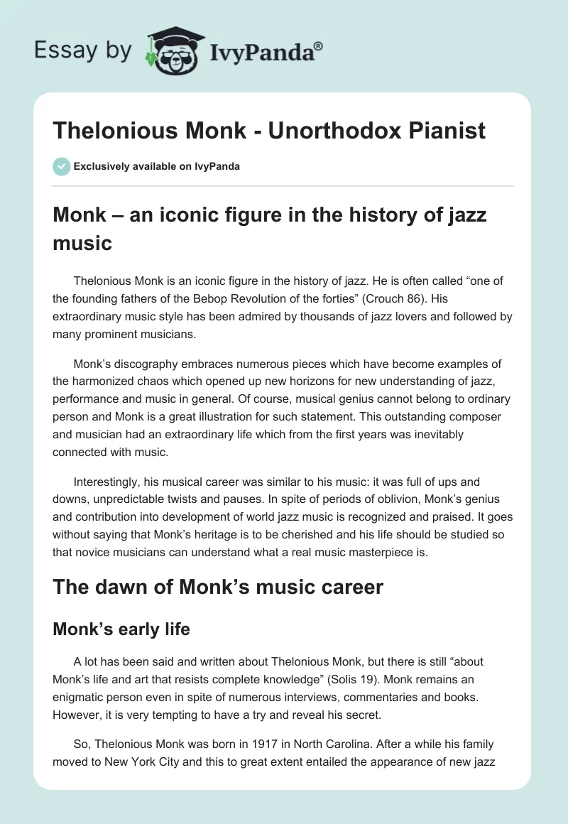 Thelonious Monk - Unorthodox Pianist. Page 1