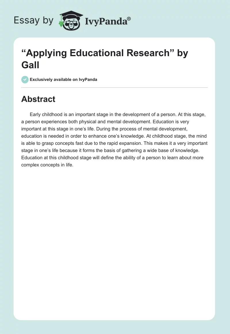“Applying Educational Research” by Gall. Page 1