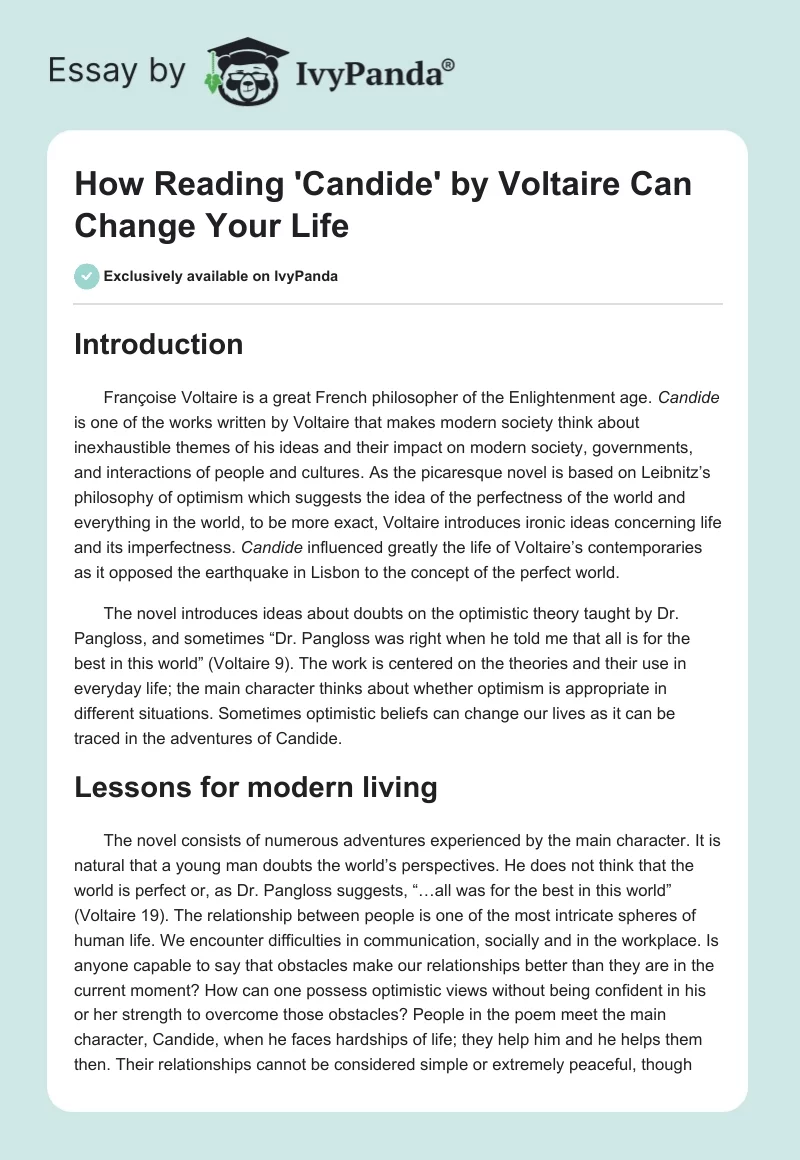 How Reading 'Candide' by Voltaire Can Change Your Life. Page 1