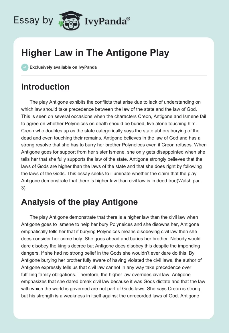 Higher Law in The Antigone Play. Page 1