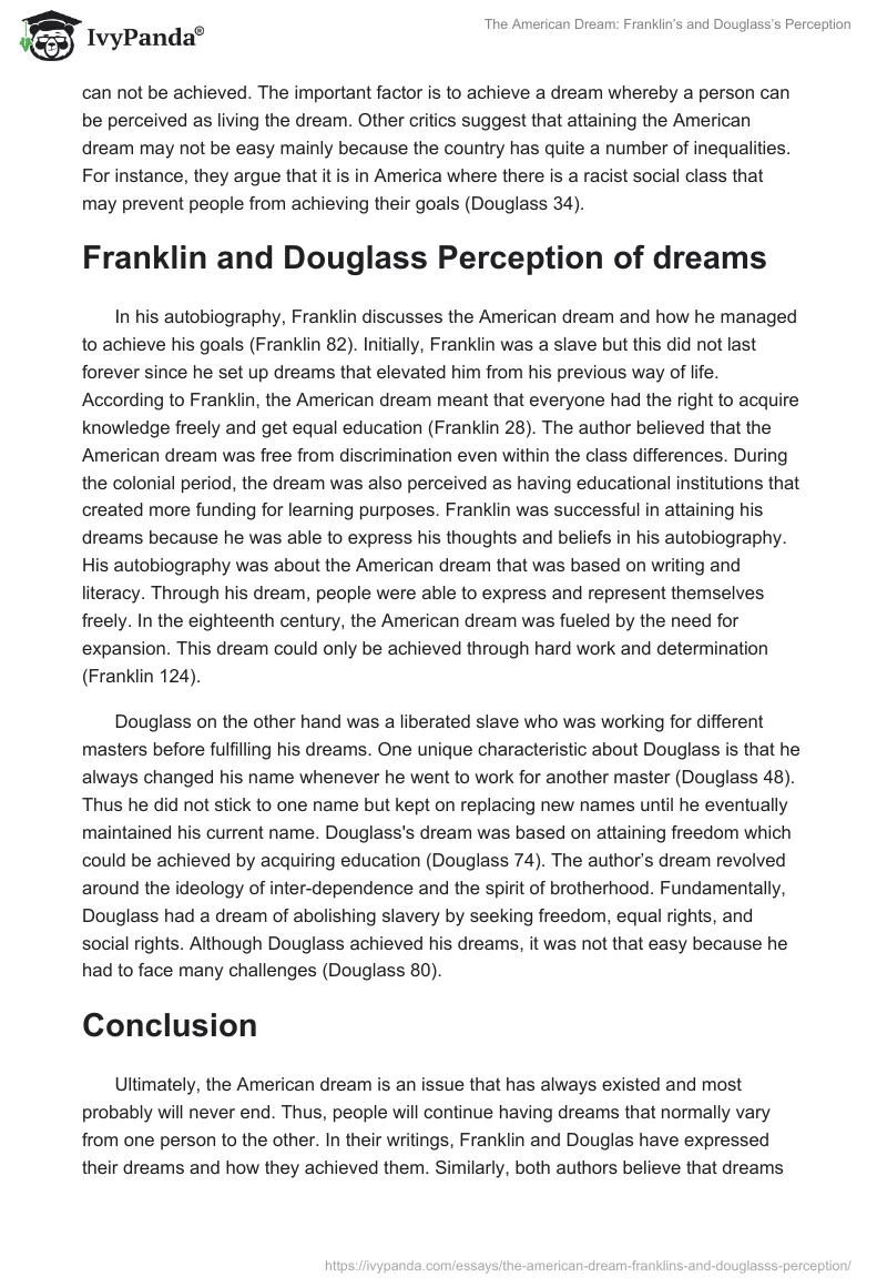 The American Dream: Franklin’s and Douglass’s Perception. Page 2