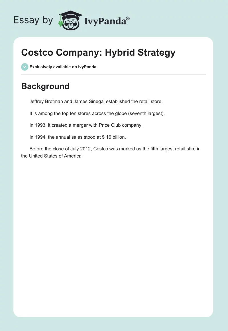 Costco Company: Hybrid Strategy. Page 1