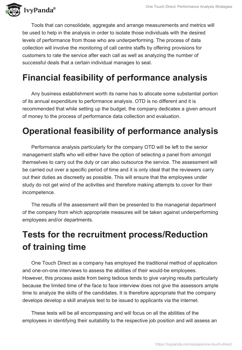 One Touch Direct: Performance Analysis Strategies. Page 2