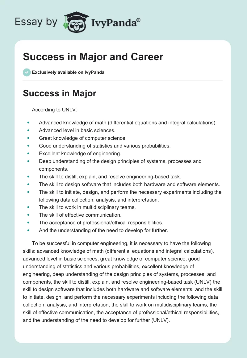Success in Major and Career. Page 1