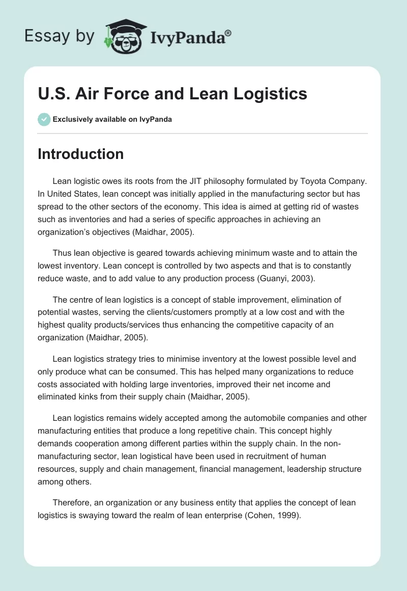 U.S. Air Force and Lean Logistics. Page 1