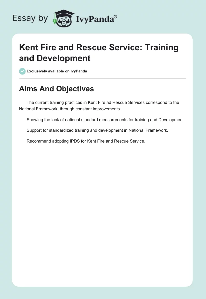 Kent Fire and Rescue Service: Training and Development. Page 1