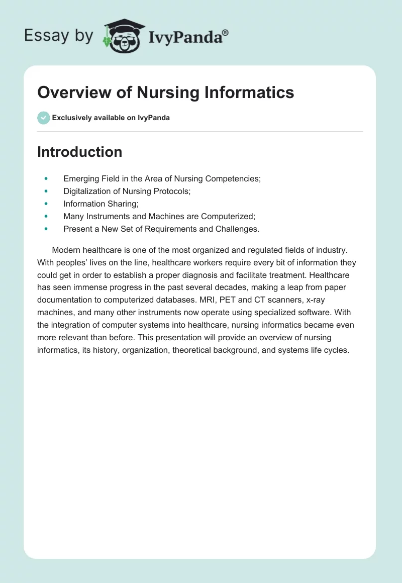 Overview of Nursing Informatics. Page 1