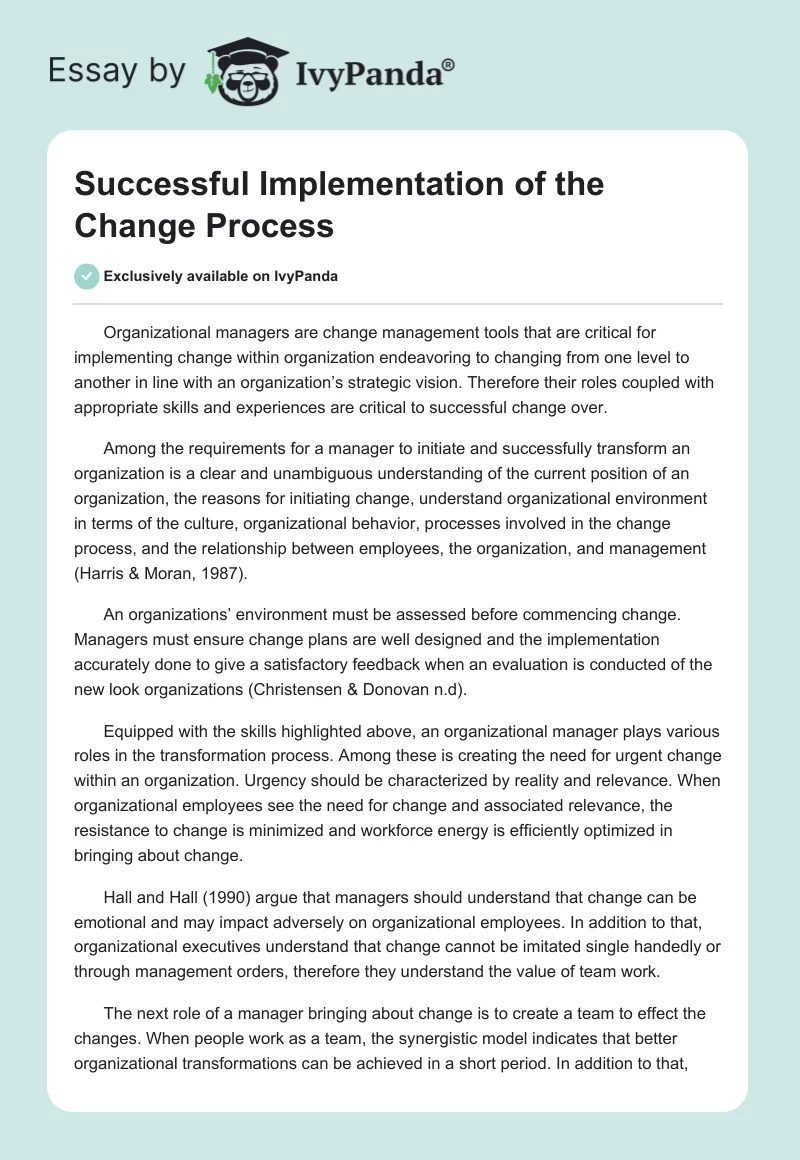 Successful Implementation of the Change Process. Page 1