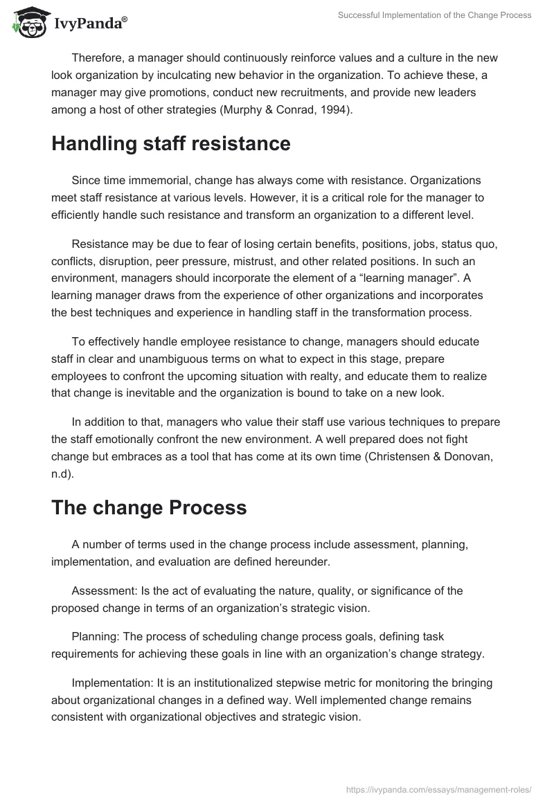 Successful Implementation of the Change Process. Page 3